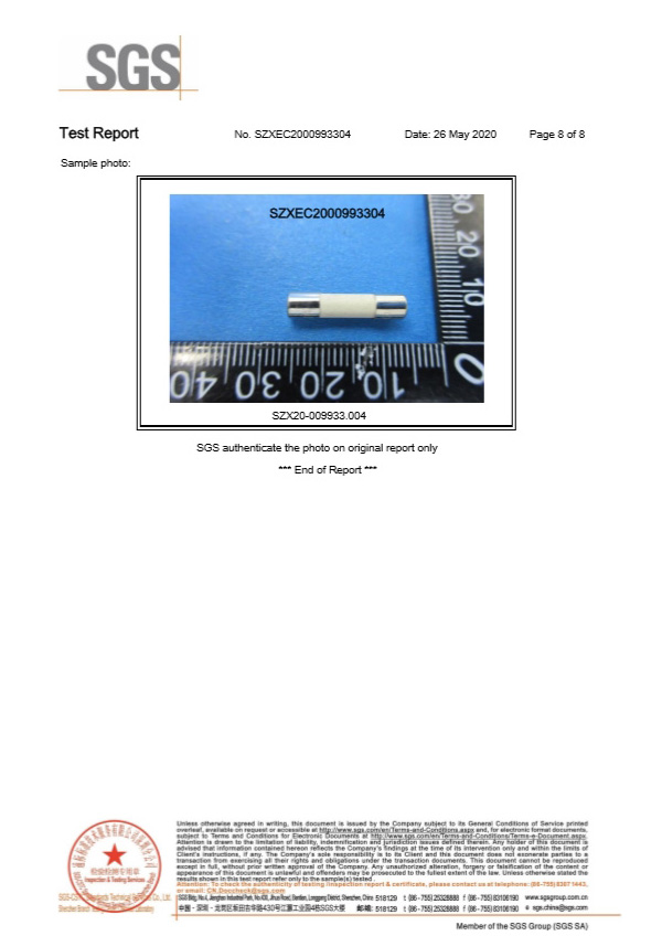 陶瓷管保險(xiǎn)絲SGS認(rèn)證8