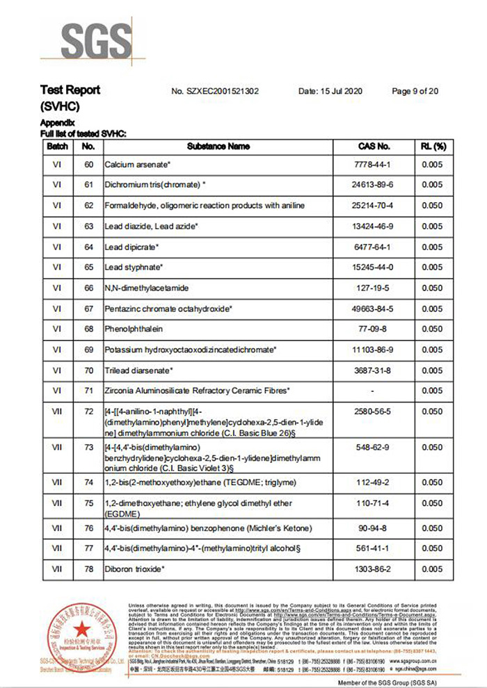 自恢復(fù)保險(xiǎn)絲REACH認(rèn)證9
